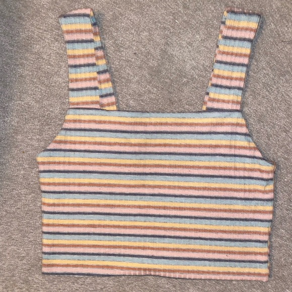 American Eagle Stripped Square Neck Cropped Multicolour Top | Size: M - Picture 2 of 4